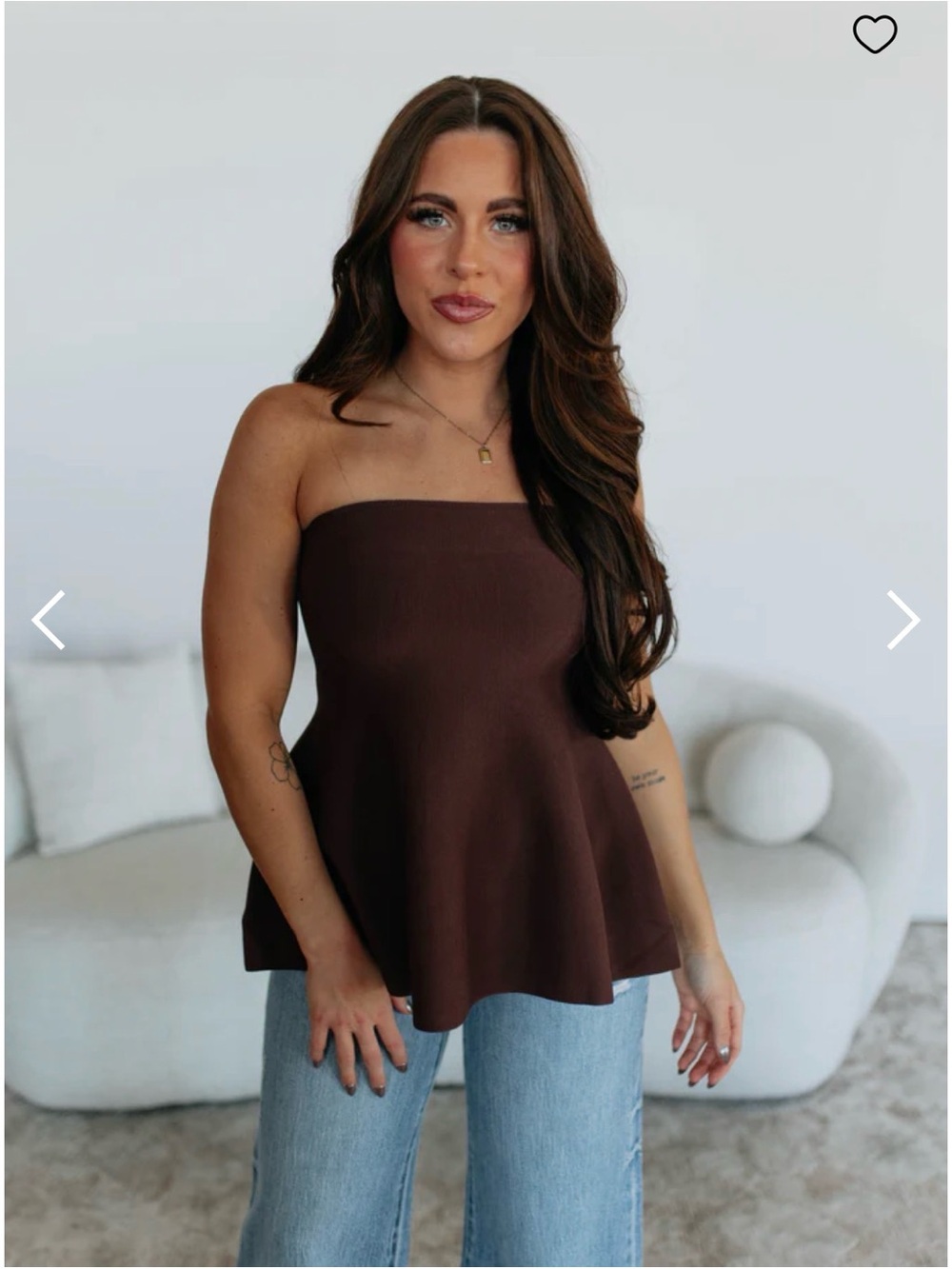 Olivaceous Strapless Peplum Tank Top in Chocolate Brown